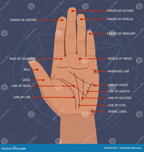 Palmistry. Open Hand Lines and Symbols Mystical Reading Illustration ...