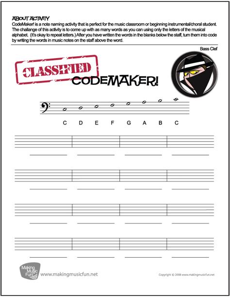 CodeMaker! | Music Theory Worksheet - Bass Clef Note Names