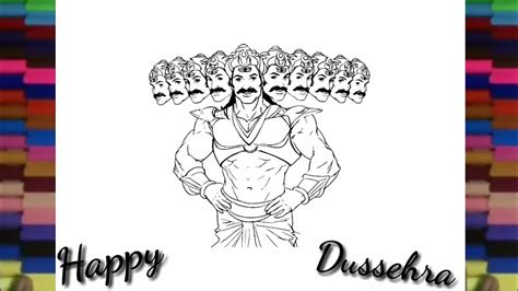 How to draw Ravan for kids - dussehra greeting sketch drawing - YouTube