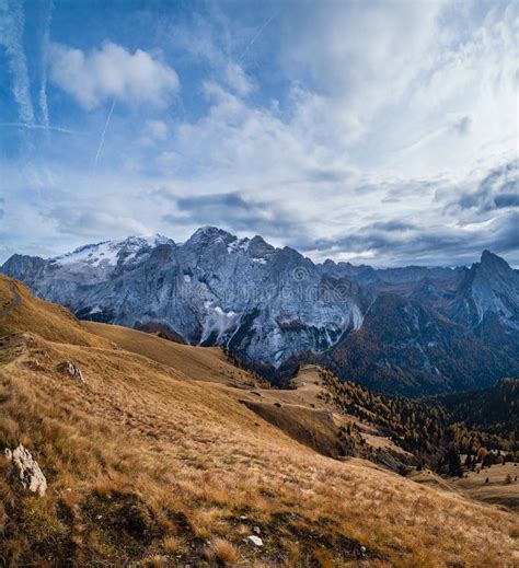 Autumn Dolomites Mountain Scene from Hiking Path Betwen Pordoi Pass and ...