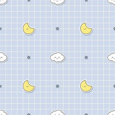 Cute cloud and moon on grid background cartoon doodle seamless pattern 2266265 Vector Art at ...