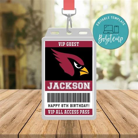 Arizona Cardinals Vip Pass Birthday Instant Download | Bobotemp