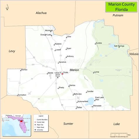 map of marion county florida with the location of marion, fl and other ...