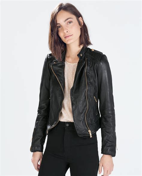 Zara Leather Biker Jacket in Black | Lyst