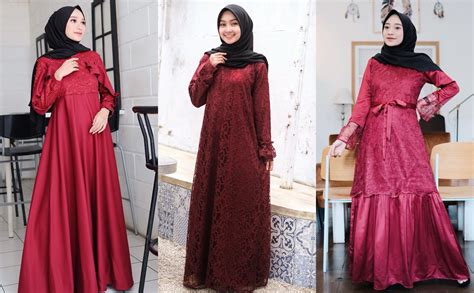 Perpaduan Warna Baju Maroon Dan Jilbab | Gamis