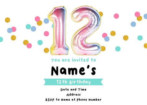 12th Birthday Party Invitations Templates