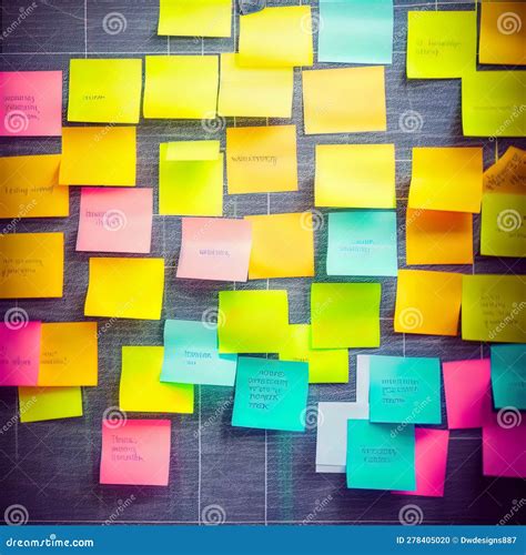 Sticky notes on a wall. stock illustration. Illustration of font ...