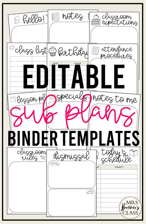 Sub Plans Template Free