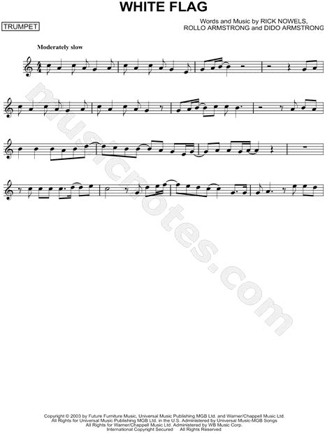 Dido "White Flag" Sheet Music (Trumpet Solo) in A Minor - Download ...