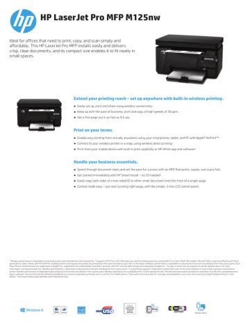 HP LaserJet Pro MFP M125nw Datasheet | Manualzz