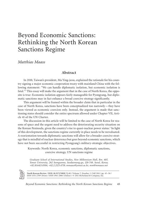 (PDF) Beyond Economic Sanctions: Rethinking the North Korean Sanctions ...