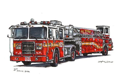 Buy Prints of FDNY 2013 Seagrave Tiller Ladder 101 Drawing | Fire ...