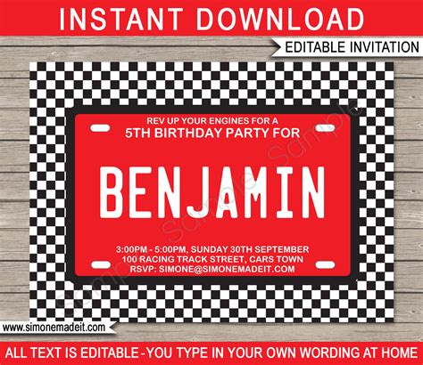 Race Car Party Invitations Template -| Birthday Party