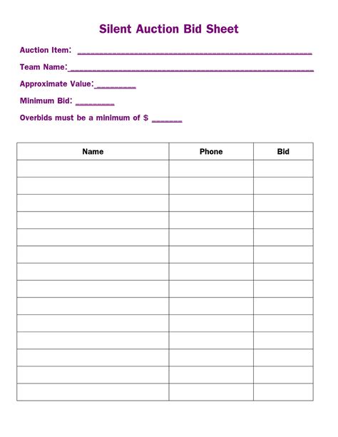 40+ Silent Auction Bid Sheet Templates [Word, Excel] ᐅ TemplateLab | Silent auction bid sheets ...