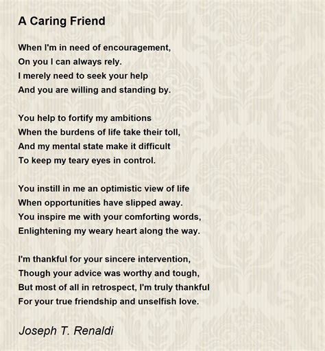 A Caring Friend - A Caring Friend Poem by Joseph T. Renaldi