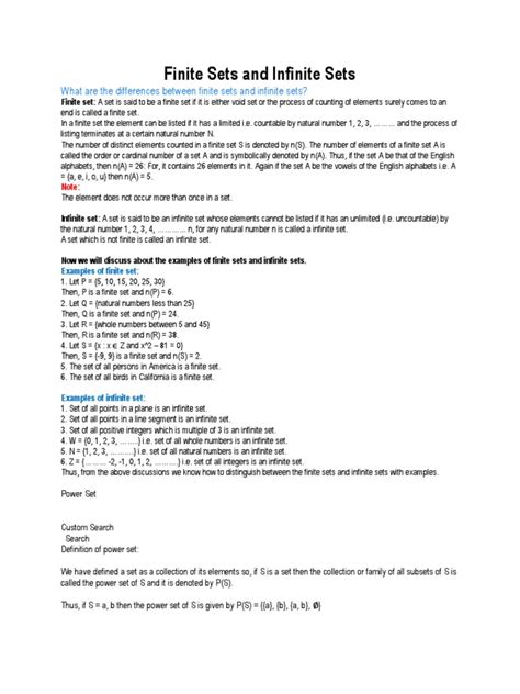 Finite Sets and Infinite Sets | PDF | Integer | Empty Set