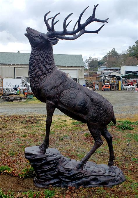 Large Bugling Elk Metal Garden Statue | Elk Sculpture, Yard Art