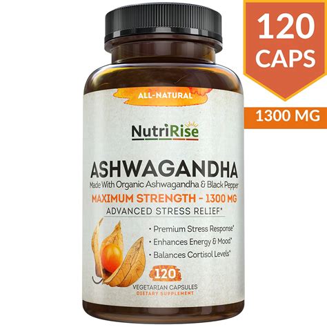 Ashwagandha 1300mg Made with Organic Ashwagandha Root Powder & Black Pepper Extract - 120 ...