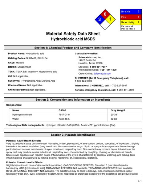 msds hcl | Toxicity | Dangerous Goods