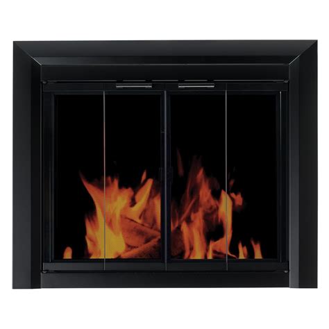 Pleasant Hearth Clairmont Fireplace Screen and Bi-Fold Track-Free Smoked Glass Doors - Black ...