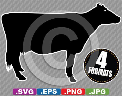 Cow Silhouette Clip Art Image SVG Cutting File Plus Eps vector, Jpg, & Png INSTANT DOWNLOAD ...