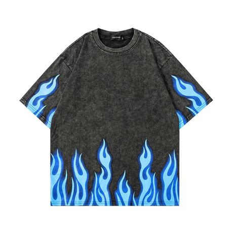 Blue Flames T-Shirt | Y2K Fire Tees | Oversized Unisex Clothing | H0NEYBEAR – h0neybear