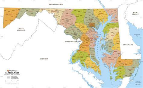 Maryland Zip Code Map with Counties – American Map Store