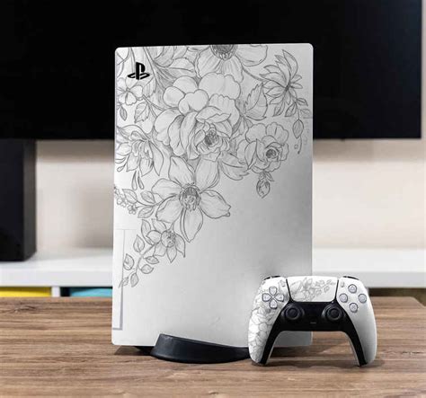 White background with flowers PlayStation 5 sticker - TenStickers