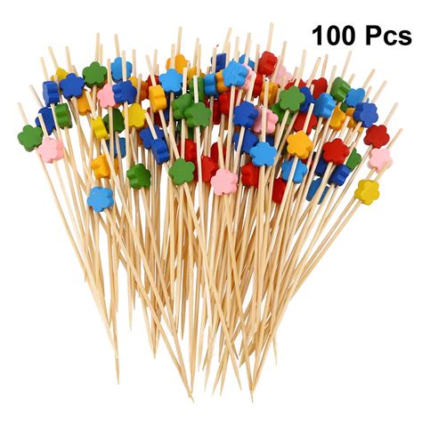 100 Pcs 12 cm Cocktail Picks Flower Beads Handmade Fruit Picks Disposable Picks Appetizer Picks ...