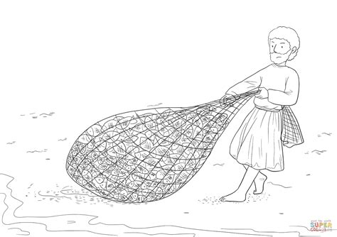 John 21:11 Feed My Sheep - Simon Peter with a net full of fish coloring ...