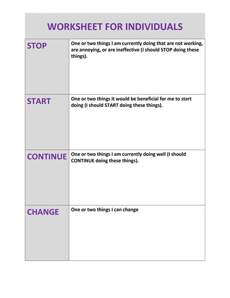 Stop Start Continue Change Worksheet – Lesley Petersen Consulting