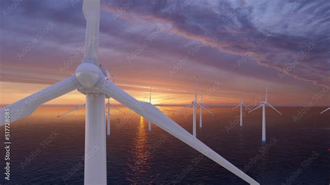 8k Ultra HD 7640x4320. Ocean Wind Farm. Windmill farm in the ocean ...