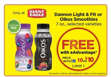 Free Dannon Light & Fit or Oikos Smoothies at Giant Eagle