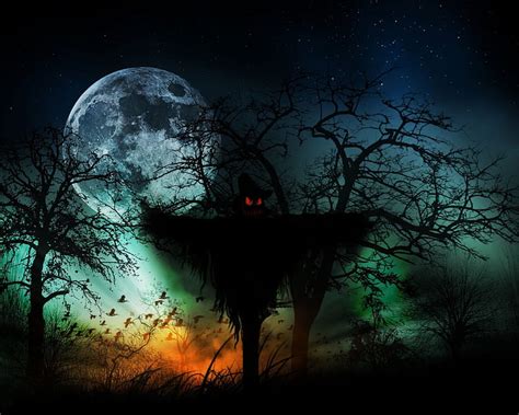 Halloween Night, moon, dark, scary, scarecrow, trees, HD wallpaper | Peakpx