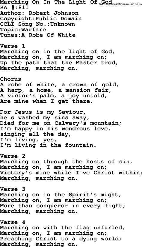 Salvation Army Hymnal Song: Marching On In The Light Of God, with Lyrics and PDF