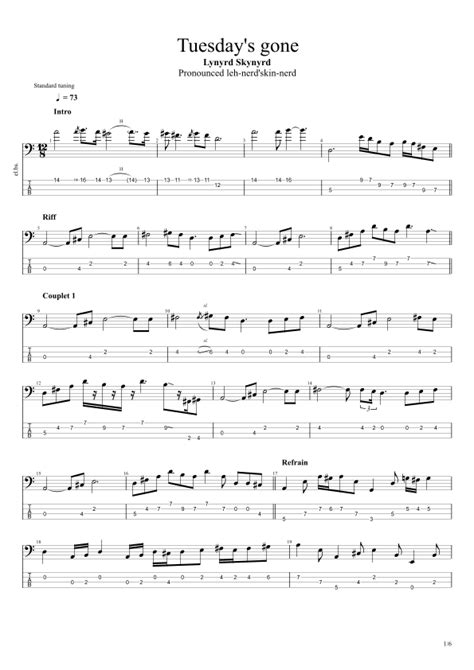 Tuesday's Gone (arr. Matthew Knicely) Sheet Music | Lynyrd Skynyrd | Bass Guitar Tab