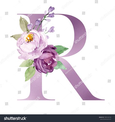 Floral Alphabet Letter R Watercolor Violet Stock Illustration 1595163133 | Shutterstock