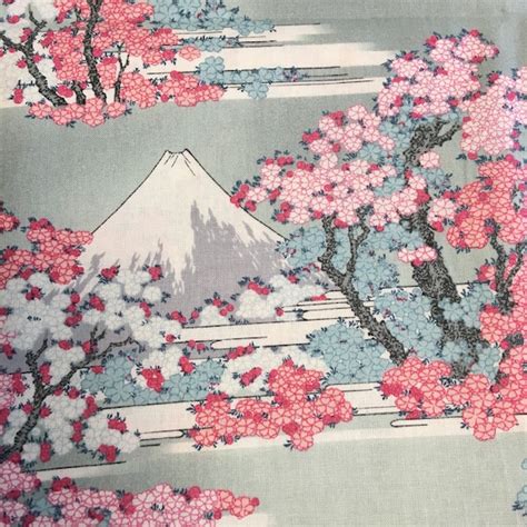 Mt Fuji and Cherry Blossoms by Hokusai Katsushika / Japanese Design Fabric - 108cm x 50cm from ...