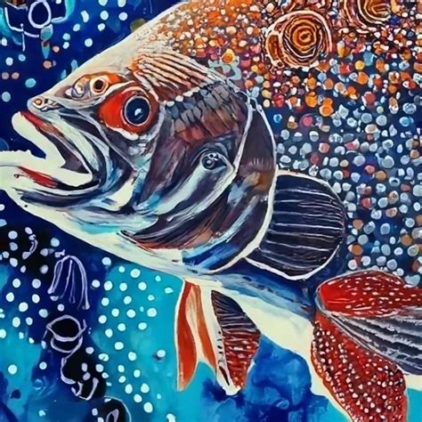 Barramundi Fish Dot Art High-res Digital Download Australian Watercolor Decor 5/28 - Etsy