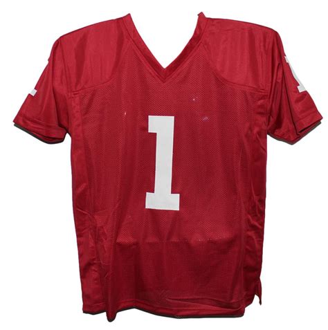 Jalen Hurts Autographed/Signed College Style Red XL Jersey Beckett ...