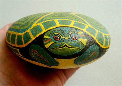 Snapping turtle painted rock ooak 3D art object by RockArtiste