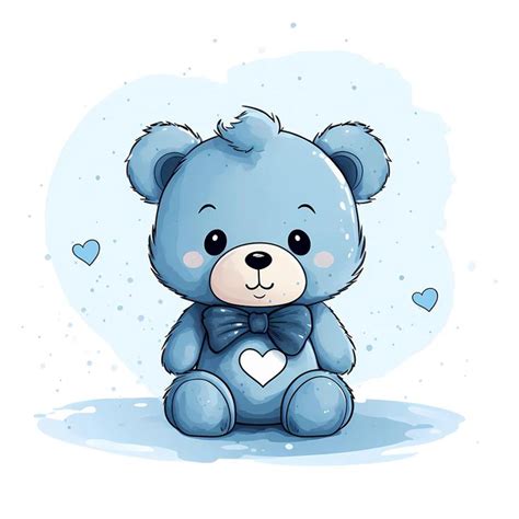 Cute Blue Teddy Bear Watercolor PNG Clipart, Teddy Bear Birthday Invitation Set, Scrapbook ...