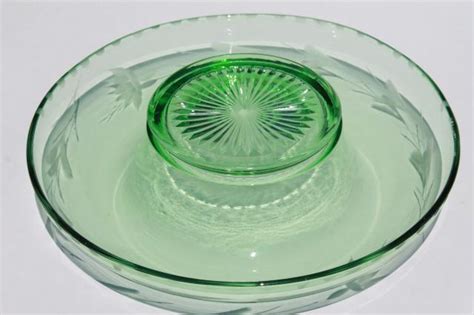 vintage pink & green depression glass floral centerpiece bowls w ...