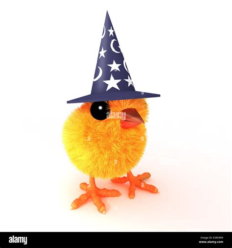 3d Cute Easter chick is wearing a powerful wizards hat Stock Photo - Alamy