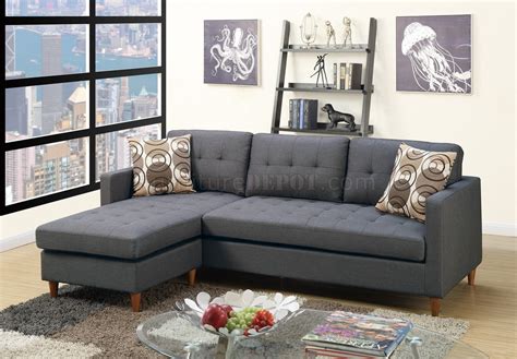 F7094 Reversible Sectional Sofa in Blue Grey Fabric by Boss