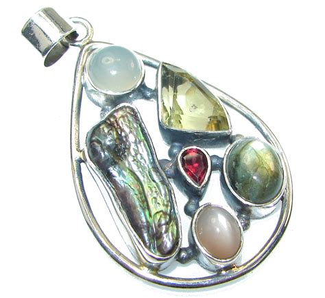 Stylish!! Mother Of Pearl Sterling Silver Pendant - SilverRushStyle.com Unique Jewelry Store