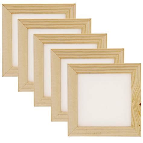 5 Pack of 3"x3" Mini Canvas & Frame Set White Canvas w/ Natural Wood ...