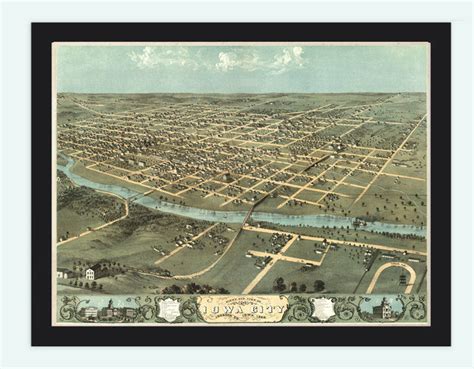 Birdseye View Vintage Map of Iowa City 1868 Vintage Map - VINTAGE MAPS AND PRINTS