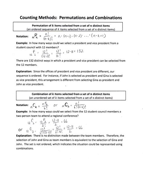 Permutations And Combinations Worksheets