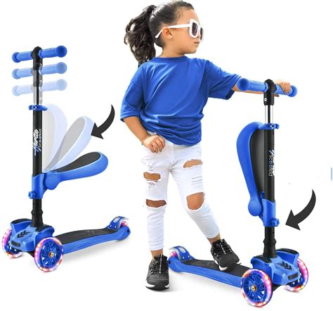 Blue Kick Scooter for Kids with 3 Big Light Up Wheels Design For 2-5 ...